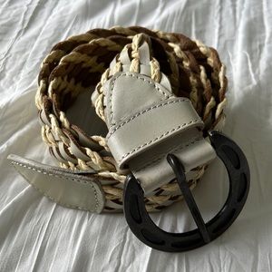 FREE PEOPLE leather and raffia braided belt